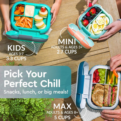 Bentgo Chill Kids Leak-Proof Lunch Box - 4-Compartment Bento Box with Built-In Ice Pack, 3.3 Cup Capacity, PFAS & BPA-Free, Microwave & Dishwasher Safe, Ideal Size for Ages 3 to 7 (Truly Teal)