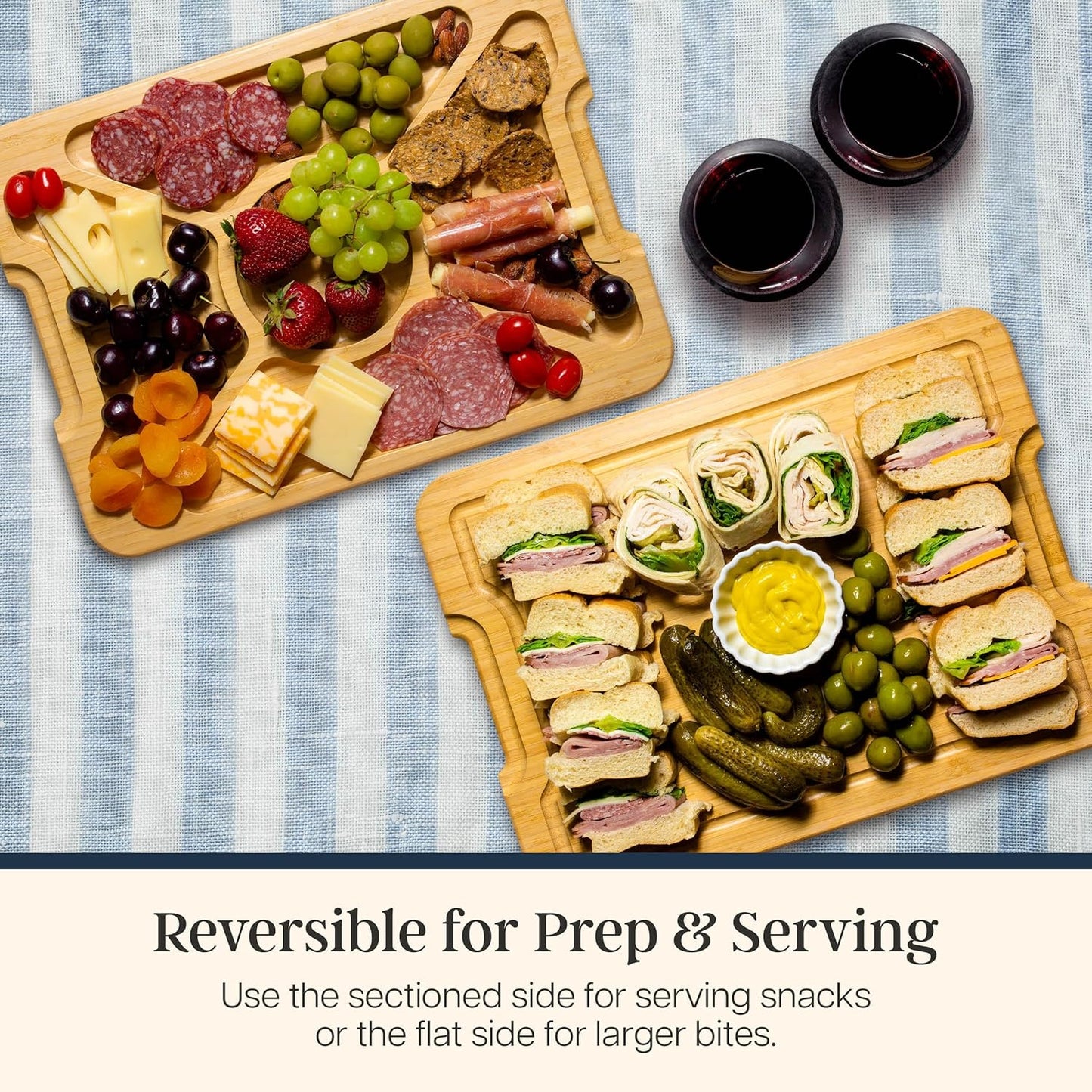 Totally Bamboo Flip, Serve & Store Charcuterie Board with Lid, Reversible Bamboo Cutting Board and Portable Cheese Tray with Compartments, Locking Travel Cover, 15.5 x 11.5 Inches