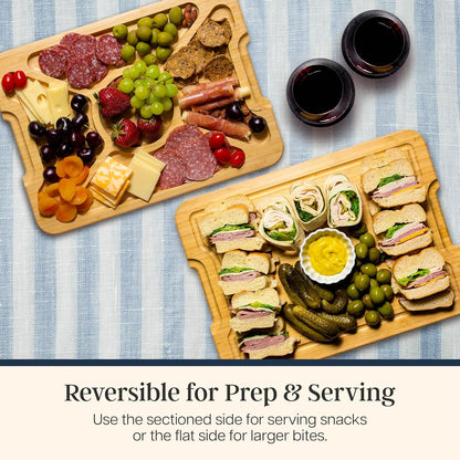 Totally Bamboo Flip, Serve & Store Charcuterie Board with Lid, Reversible Bamboo Cutting Board and Portable Cheese Tray with Compartments, Locking Travel Cover, 15.5 x 11.5 Inches