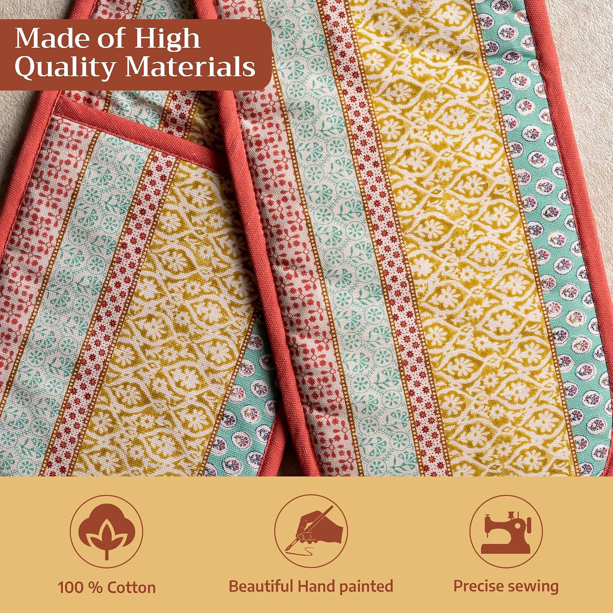 Maison d' Hermine 100% Cotton Oven Mitt & Pot Holder Set (7.5"x13" & 8"x8") - Colors C