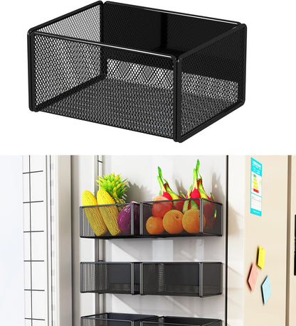 Magnetic Basket Organizer Holder for Fridge Magnetic Storage Bin Box Containers for Refrigerator Whiteboard Classroom (Large, Black)