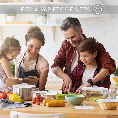 Silicone Bowl Lids Blue Set of 5 Reusable Suction Seal Covers for Bowls, Pots, Cups. Food Safe. Natural grip, interlocking handles for easy use and storage.