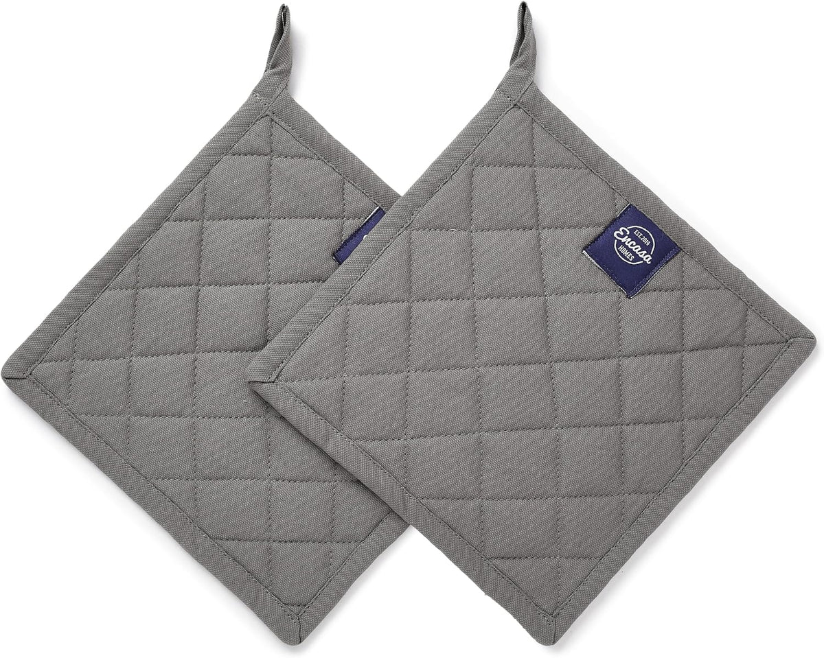Encasa XO Pot Holders, Quilted Kitchen Hot Pads 8"x8" Black