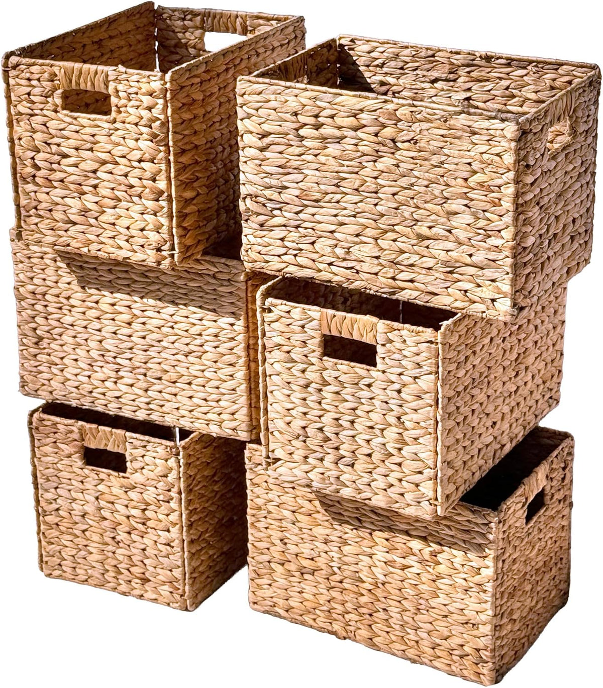 4 Hand-Woven Wicker Storage Baskets 13x11x11in, Water Hyacinth Shelf Bins | ECO-FRIENDLY & SUSTAINABLE