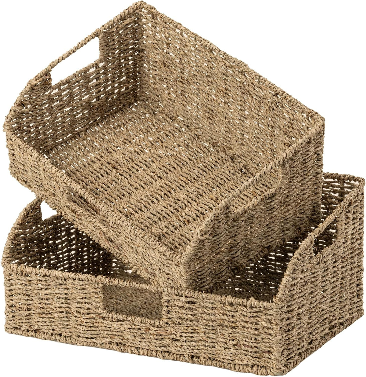 StorageWorks Water Hyacinth Pantry Storage Baskets, Wicker Baskets with Built-in Handles, Handwoven Shelf Baskets for Organizing, Pantry Organizers and Storage, 3 Pack