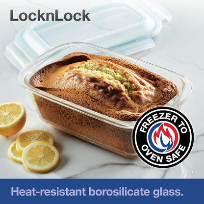 LOCK & LOCK LocknLock Purely Better Glass Round Pie Baking Dish/Food Storage Container with Lid, 9.5 Inch, Clear