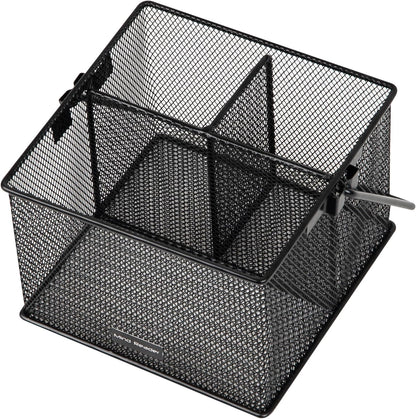 Mind Reader Utensil Holder, Silverware and Napkin Caddy, Outdoor Utensil Organizer, Metal Mesh, 7"L x 7"W x 5"H, Set of 2, Black