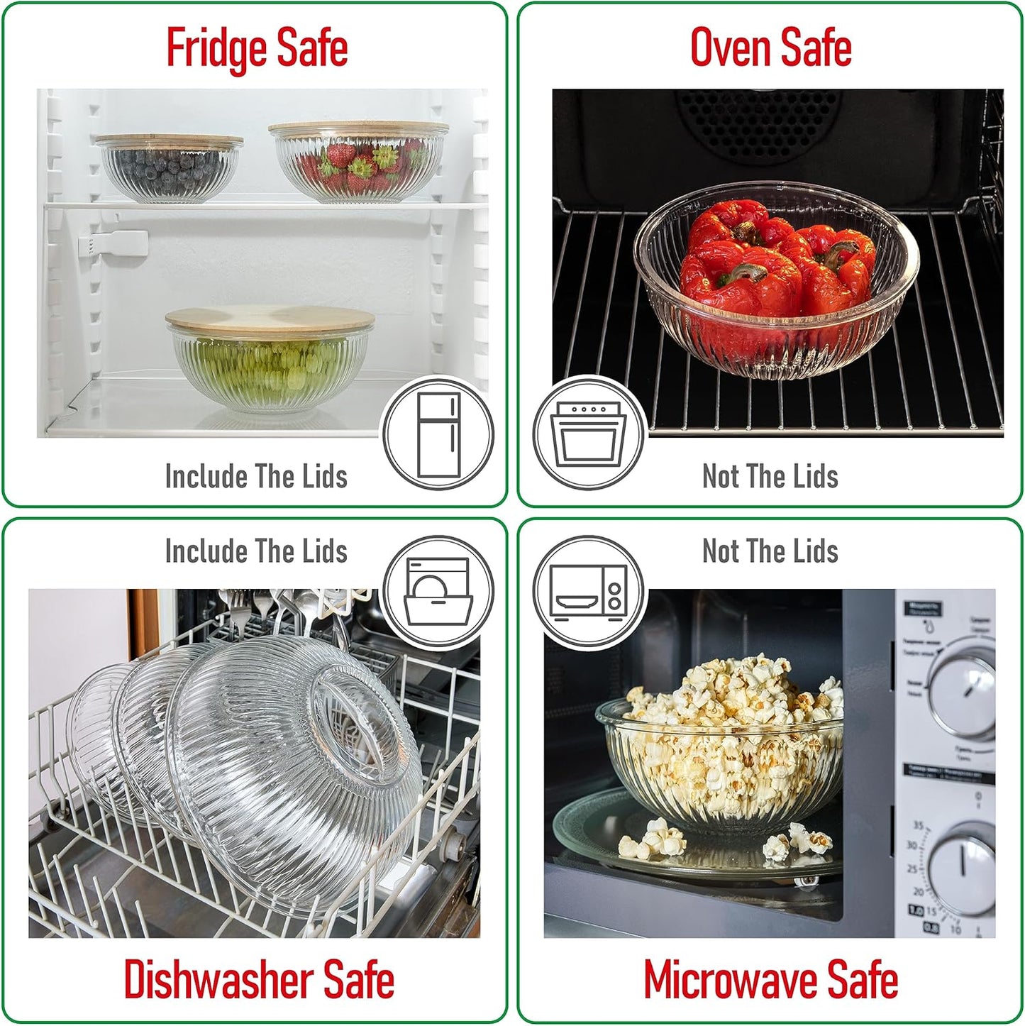 Set of 4 Stackable Space-Saving Nesting Glass Bowls with Airtight Acacia Lids for Lunch, Meal & Food Prep - Microwave & Oven-ready BPA Free Durable Heat Resistant Inert Borosilicate Glass