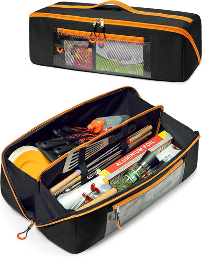 Marscamd 22” Grill Tool Storage Bag with Dual Inner Compartments, Wide-open Grill Utensil Storage Bag for Grill, Griddle and Barbecue Tools, Black (No Accessories)