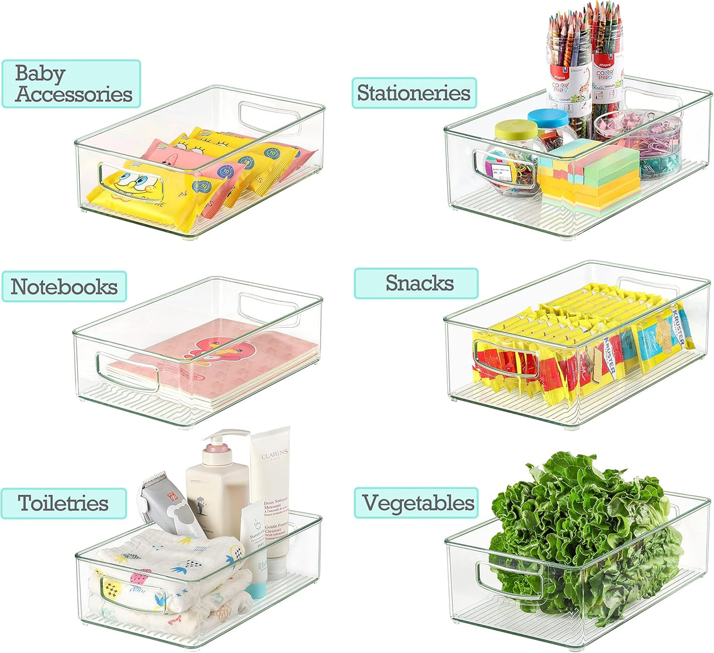 Heyuzb Pantry Organizers and Storage, 12 Pack Clear Plastic Storage Bins for Freezer, Multi-Use Organizer Bins for Kitchen, Office, Fridge, Cabinet and Shelf Organizing