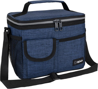 opux Insulated Lunch Bag for Men Women, Leakproof Black Lunch Box for Work, Portable Soft Lunch Cooler Bag with Shoulder Strap, Adult Lunchbox Lunch Pail for Kid Boy Girl School, 14 Can/8L