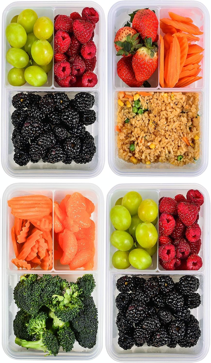 Bento Box for Kids and Adults - Reusable Lunch Box Meal Prep Containers - 3 Compartment Snack Box Container with Airtight Lid - Dishwasher, Freezer, Microwave Safe Food Snack Storage (39 oz, 7 Pack)