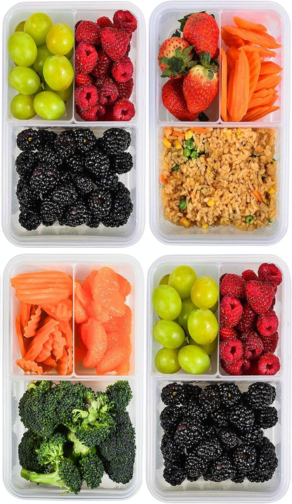 Bento Box for Kids and Adults - Reusable Lunch Box Meal Prep Containers - 3 Compartment Snack Box Container with Airtight Lid - Dishwasher, Freezer, Microwave Safe Food Snack Storage (39 oz, 7 Pack)
