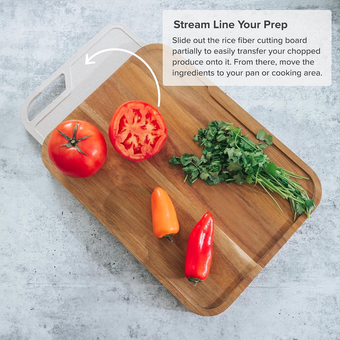 KitchenEdge Premium Acacia Cutting Board with Nesting Rice Fiber Chopping Board for Cooking Prep, 2 Piece Kitchen Set, Non-Slip Feet with Juice Groove, Heavy Duty, Pre Oiled, 17” x 12.5”