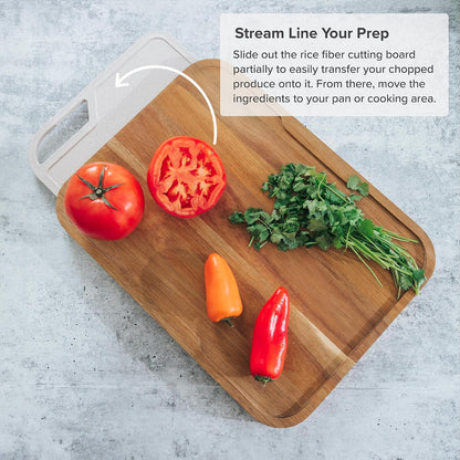 KitchenEdge Premium Acacia Cutting Board with Nesting Rice Fiber Chopping Board for Cooking Prep, 2 Piece Kitchen Set, Non-Slip Feet with Juice Groove, Heavy Duty, Pre Oiled, 17” x 12.5”