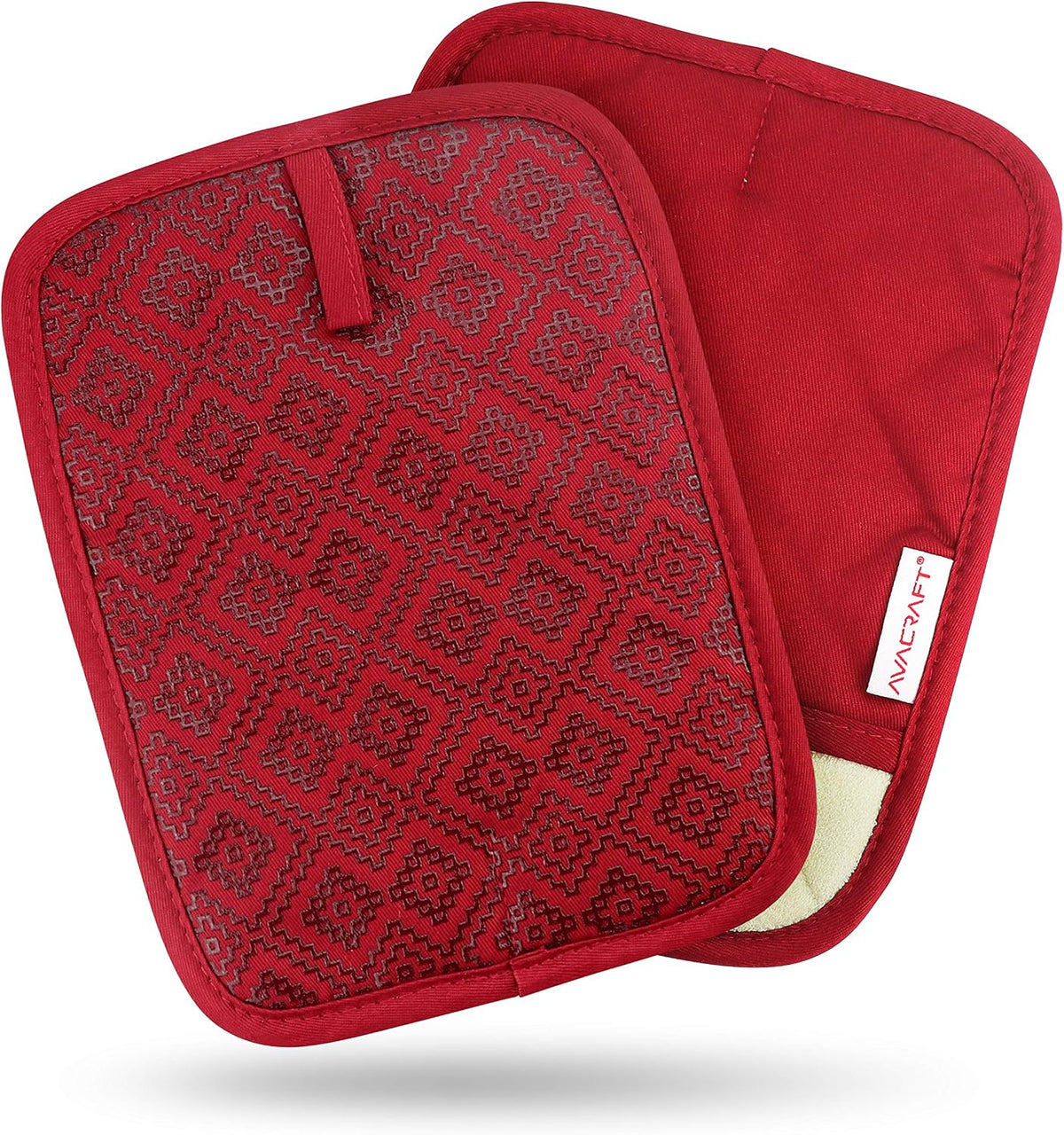 AVACRAFT Oven Mitts Pair, Flexible, 100% Cotton with Unique Heat Resistant Food Grade Silicone, Thick Terry Cloth Interior, 500 F Heat Resistant (Red Oven Mitts)