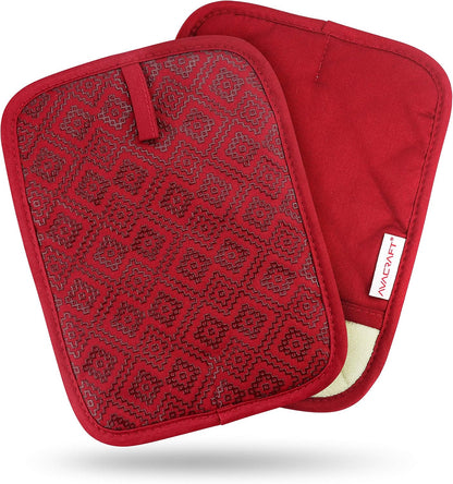 AVACRAFT Oven Mitts Pair, Flexible, 100% Cotton with Unique Heat Resistant Food Grade Silicone, Thick Terry Cloth Interior, 500 F Heat Resistant (Red Oven Mitts)