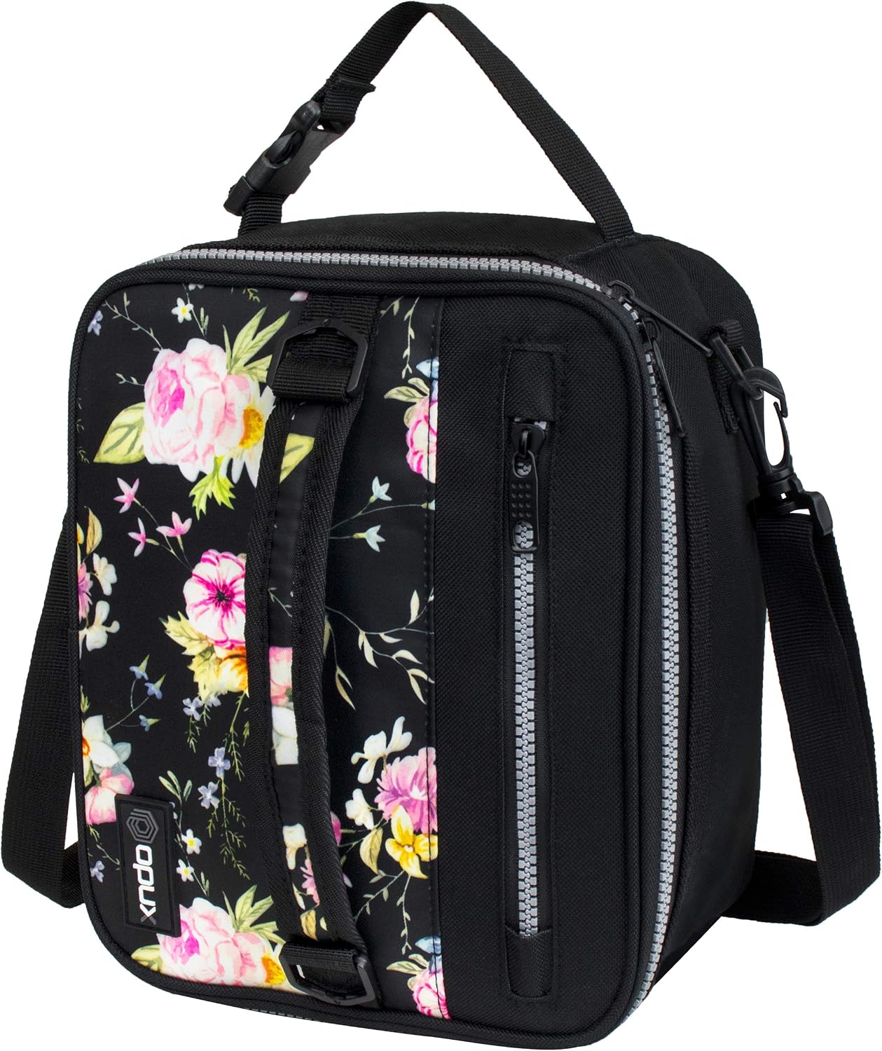 opux Insulated Lunch Box for Men Women Adult, Compact Lunch Bag for Kids Boy Girl Teen, Soft Lunch Cooler Bag for Work School, Leakproof Lunchbox Lunch Pail with Clip-on Buckle, Grey Flowers