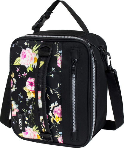 opux Insulated Lunch Box for Men Women Adult, Compact Lunch Bag for Kids Boy Girl Teen, Soft Lunch Cooler Bag for Work School, Leakproof Lunchbox Lunch Pail with Clip-on Buckle, Grey Flowers