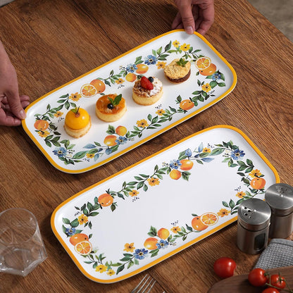 2 pcs Melamine Tray Set with Strawberry Design, 19 Inch and 14.5 Inch Large Serving Plates, Unbreakable Dinnerware for RV, Camping, Party, Easy Clean