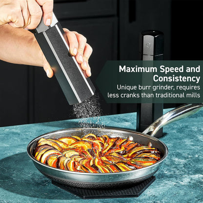 HexClad HexMill Salt Grinder, Aluminum Gray, Adjustable 10 Grind Settings
