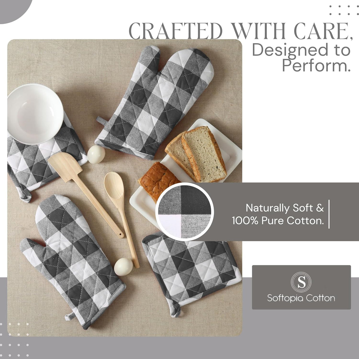 Oven Mitt (7"x13") & Pot Holder (8"x8") 100% Cotton Set of Heat Resistant Oven Gloves & Hot Pads for Gifts, BBQ, Cooking, Baking, Thanksgiving - Mustard Yellow