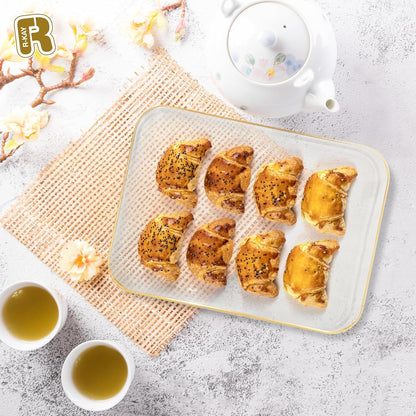 6 Pack Plastic Serving Trays for Party - 8 x 11 Disposable Serving Tray - Heavy Duty Gold Dessert Trays (Clear)