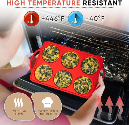 2-Pack Silicone Muffin Pan Set – Regular 12 Cup & Mini 24-Cup Silicone Muffin Pans for Baking – Nonstick Silicone Cupcake Pan with Metal-Reinforced Handles – BPA-Free, Dishwasher-Safe, Cream