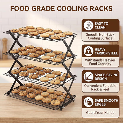 LIANYU 4-Tier Cooling Rack for Baking & Cooking, Collapsible & Space-Saving