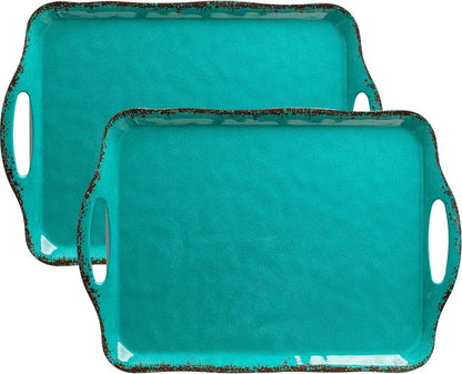 LEHAHA Grilling Prep Trays, Melamine BBQ Prep and Serving Platters and Tray for Outdoor Entertaining, Large Food Serving Trays, Set of 2, 17.2" x 10.5",Great for Grilling Lovers,Black and Red
