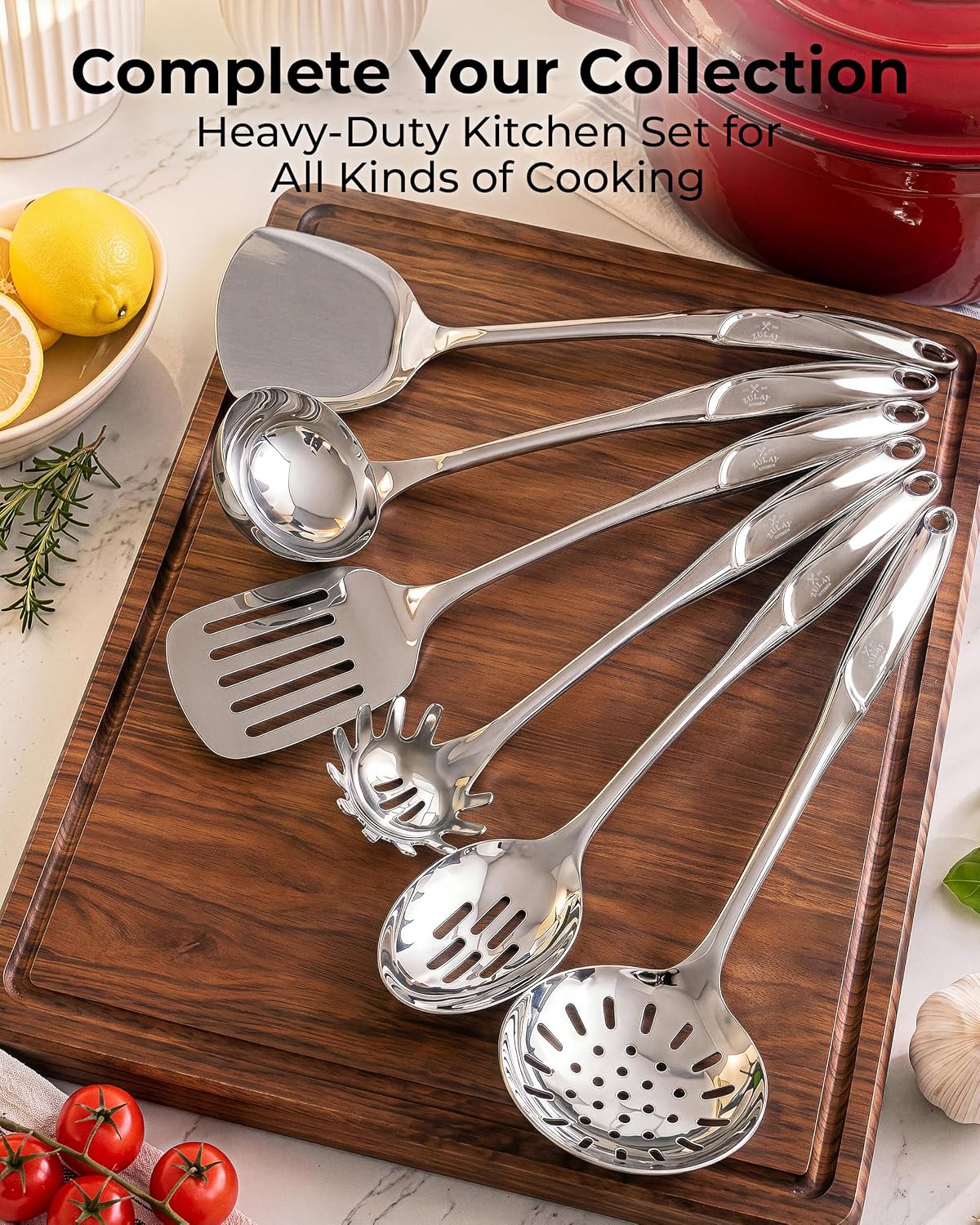 Zulay Kitchen Stainless Steel Serving Spoon - 11.5” Large Cooking & Serving Spoon with Ergonomic Handle - Durable, Rust-Resistant & Dishwasher Safe Kitchen Utensil for Cooking and Buffets