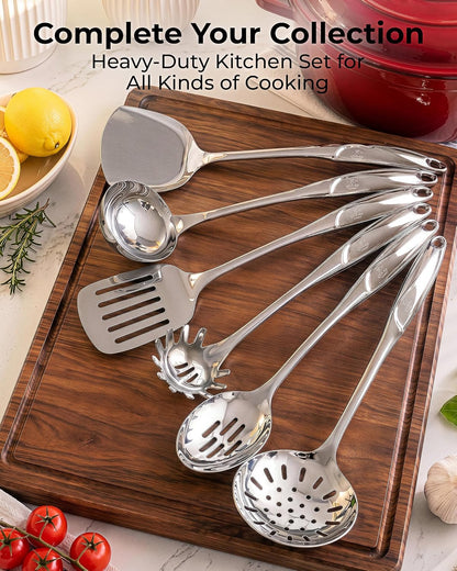 Zulay Kitchen Stainless Steel Serving Spoon - 11.5” Large Cooking & Serving Spoon with Ergonomic Handle - Durable, Rust-Resistant & Dishwasher Safe Kitchen Utensil for Cooking and Buffets