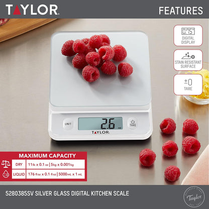 Taylor Digital Kitchen Food Scale with Silver Top - 11 lb Max Capacity