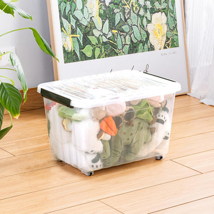 Cetomo 60Qt*6 Plastic Storage Bins, Storage Box, 6 Pack, Organizing Container with Wheels, Durable Lids and Secure Latching Buckles, Stackable and Nestable, Clear with Black Buckle