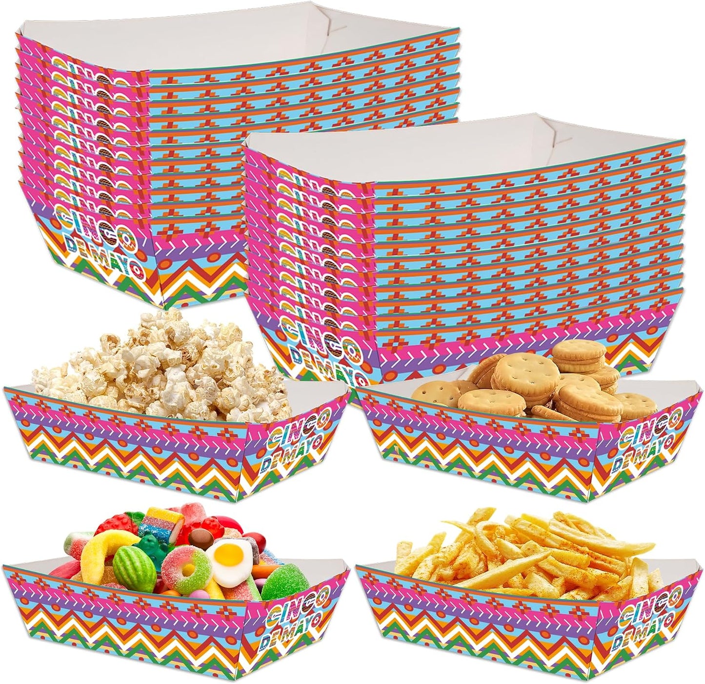 Cinco de Mayo Decorations Party Decorations, 50 Pcs Cinco de Mayo Food Trays, Mexican Fiesta Disposable Serving Plates for Taco Party Fiesta Birthday Supplies