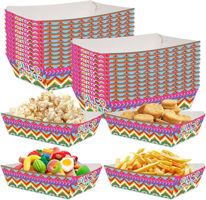 Cinco de Mayo Decorations Party Decorations, 50 Pcs Cinco de Mayo Food Trays, Mexican Fiesta Disposable Serving Plates for Taco Party Fiesta Birthday Supplies