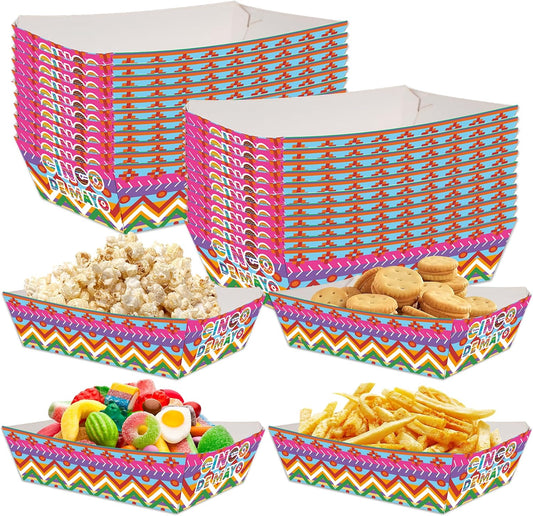 Cinco de Mayo Decorations Party Decorations, 50 Pcs Cinco de Mayo Food Trays, Mexican Fiesta Disposable Serving Plates for Taco Party Fiesta Birthday Supplies
