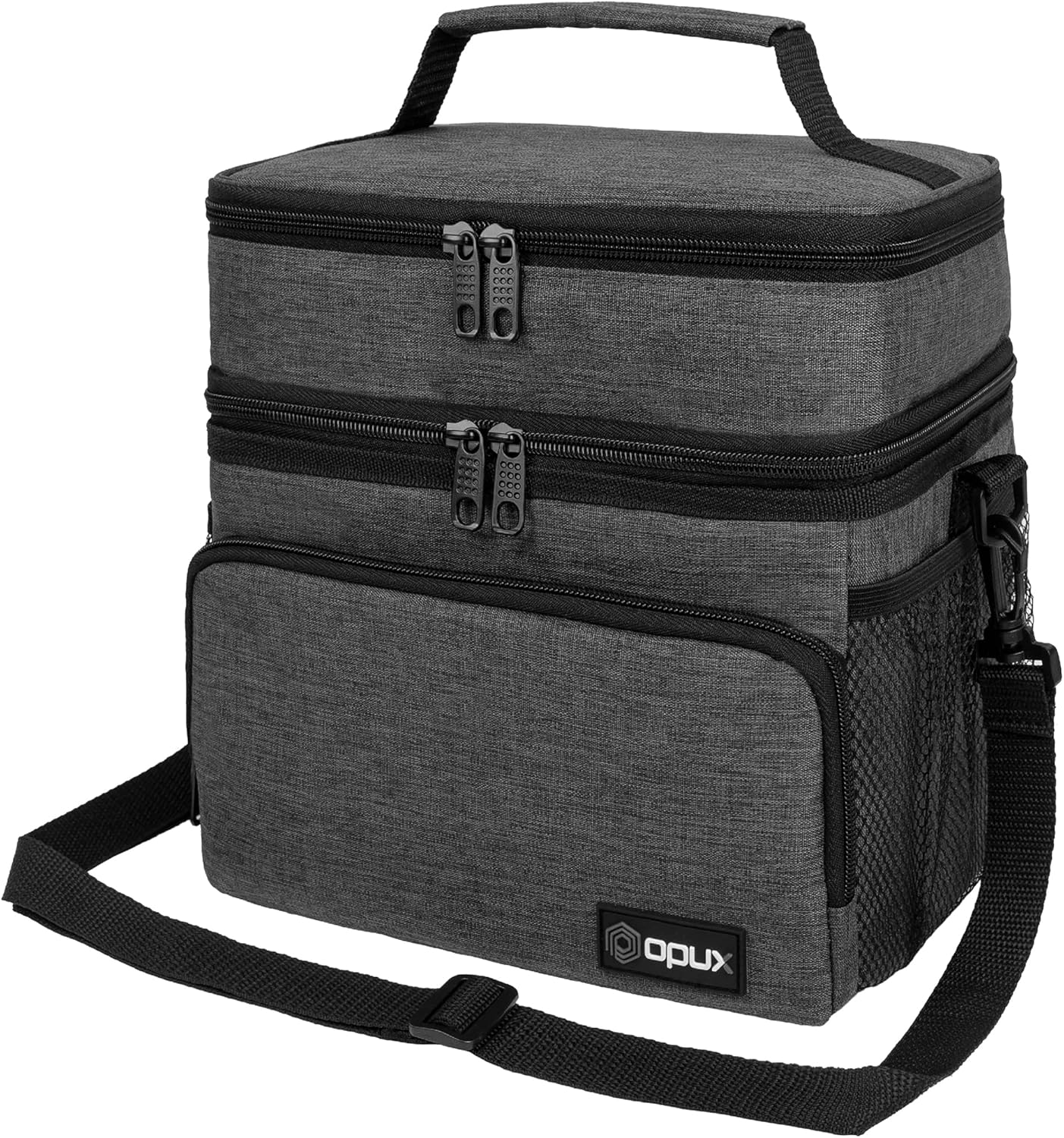 opux Insulated Lunch Bag for Men Women, Large Dual Compartment Cooler Bag, Soft Two Deck Lunch Box for Work School Picnic, Leakproof Lunch Tote with Shoulder Strap for Kid Adult (Purple, Double Deck)