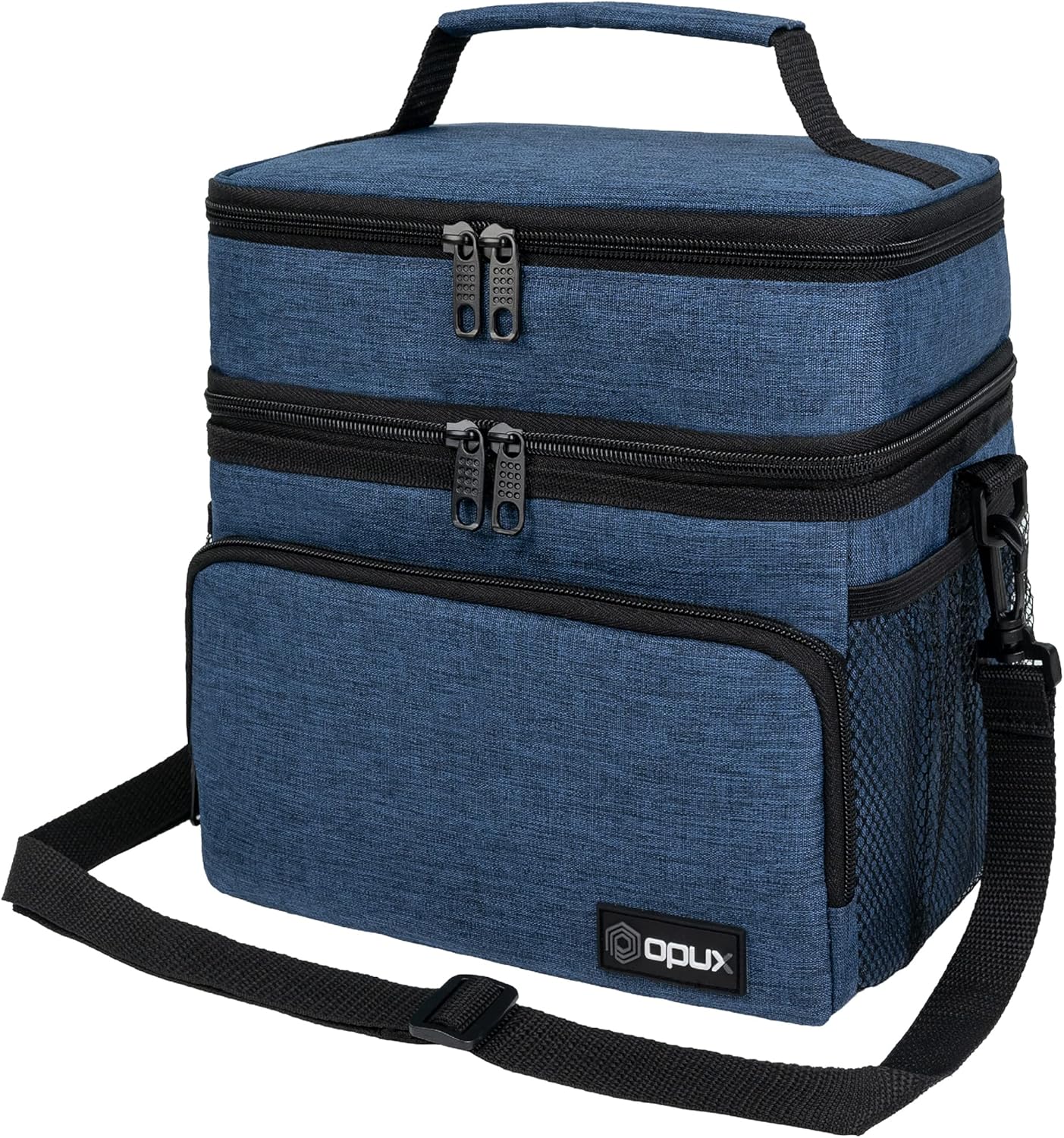opux Insulated Lunch Bag for Men Women, Large Dual Compartment Cooler Bag, Soft Two Deck Lunch Box for Work School Picnic, Leakproof Lunch Tote with Shoulder Strap for Kid Adult (Purple, Double Deck)