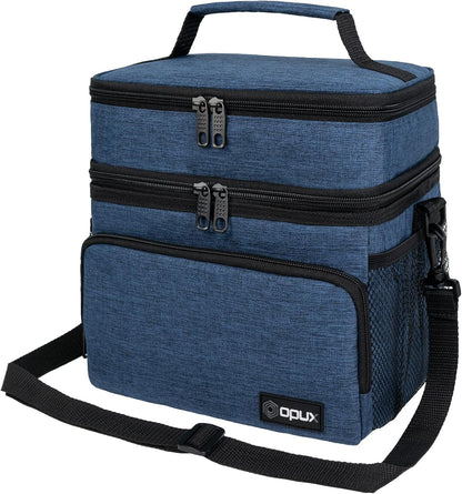 opux Insulated Lunch Bag for Men Women, Large Dual Compartment Cooler Bag, Soft Two Deck Lunch Box for Work School Picnic, Leakproof Lunch Tote with Shoulder Strap for Kid Adult (Purple, Double Deck)