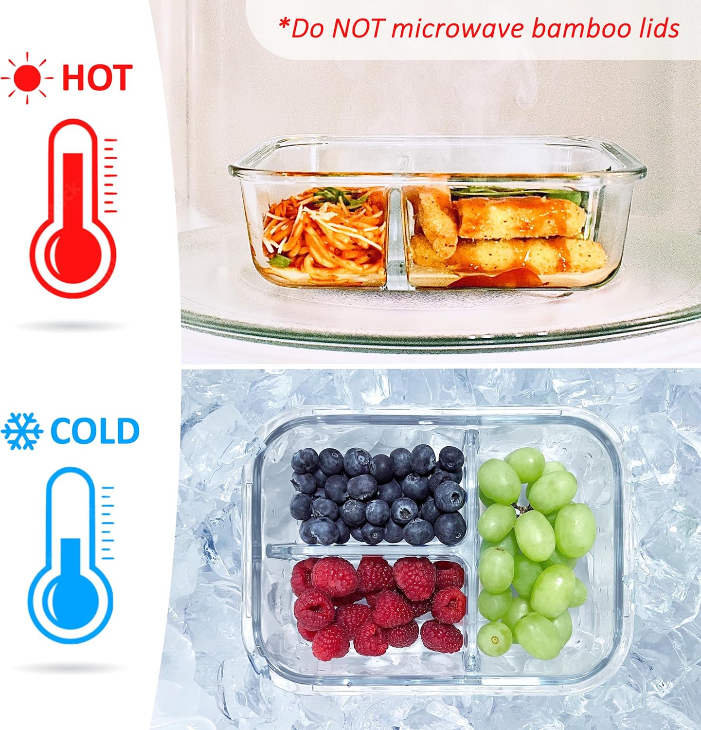 Glass Meal Prep Containers with Bamboo Lids (3 Pack) - 100% Plastic Free, Eco-Friendly Lunch Containers, Bamboo Lid Storage Container Set - Microwave Safe Glass Food Storage Container Set