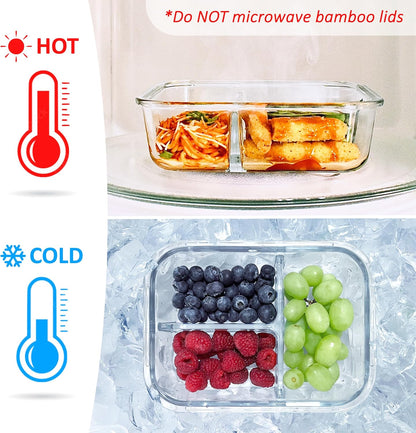 Glass Meal Prep Containers with Bamboo Lids (3 Pack) - 100% Plastic Free, Eco-Friendly Lunch Containers, Bamboo Lid Storage Container Set - Microwave Safe Glass Food Storage Container Set