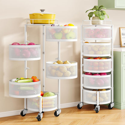 SNTD Fruit and Vegetable Basket Bowls for Kitchen with Metal Top Lid, 5 Tier Rotating Storage Rack Cart for Potato Onion Bread Banana, Wire Basket Organizer on Wheels, Large, Black