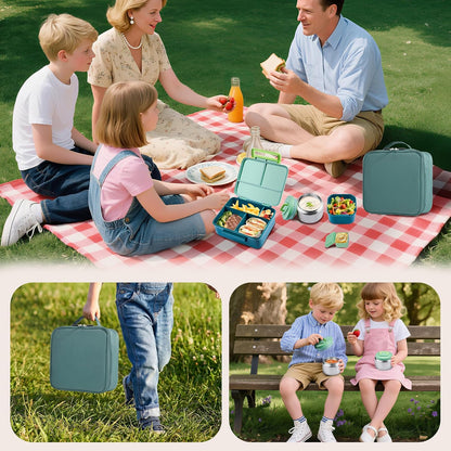 Bento Lunch Box for Kids with Thermo, Leakproof Bento Box with 8oz Insulated Food Jar, Insulated Bottle, Lunch Bag, BPA Free Dishwasher Safe 4 Compartment Container for School Girls Boys (Pink)