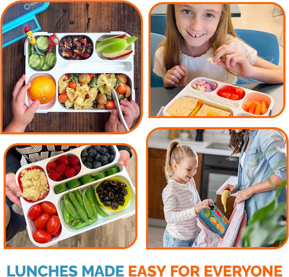 kinsho Bento Lunch-Box Set for Kids includes Snack Container | 6 and 3 Compartment Boxes Leakproof School Bentos, Meal Portion Control Containers, Boys Girls Adults, Navy Blue Large + MINI 2 Pack Set