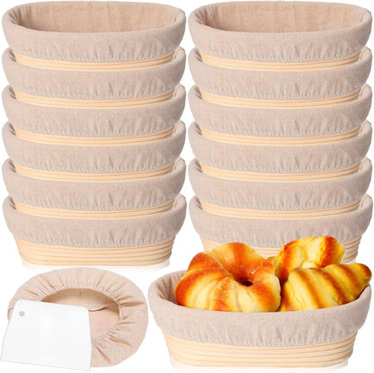Gejoy 12 Set Oval Bread Proofing Baskets Banneton with Liner,10 Inch