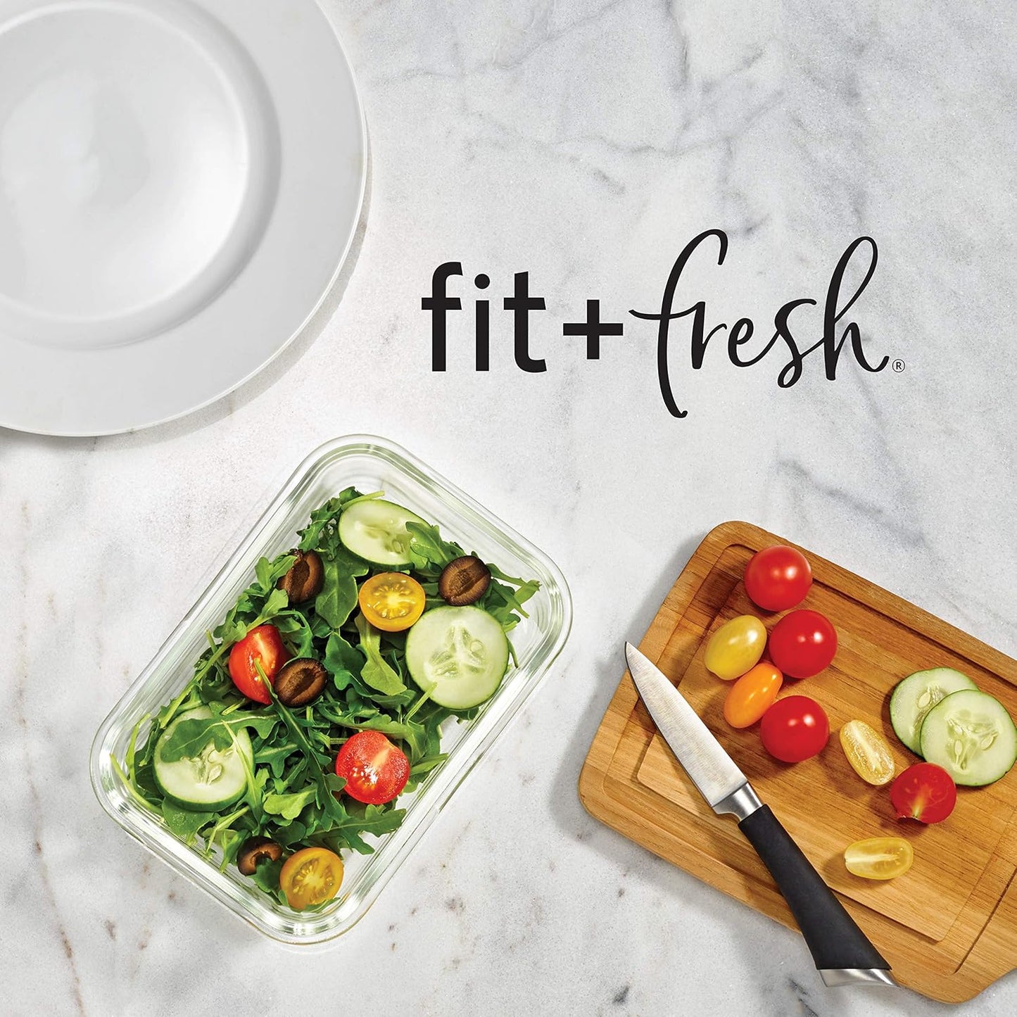 Fit & Fresh Divided, 5-Pack, Two Compartments, Set of 5 Containers with Locking Lids, Glass Storage, Meal Prep Containers with Airtight Seal, 27 oz.
