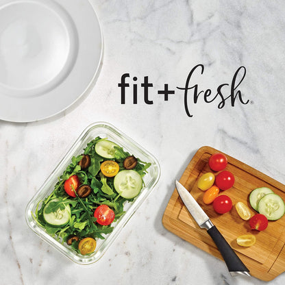 Fit & Fresh Divided, 5-Pack, Two Compartments, Set of 5 Containers with Locking Lids, Glass Storage, Meal Prep Containers with Airtight Seal, 27 oz.