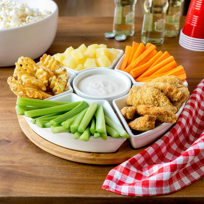 Ceramic Taco Serving Platter - Divided Serving Tray for Taco Tuesday Lazy Susan Taco Bar - Chip and Dip Serving Set for Party - Appetizer Serving Tray for Salsa, Snacks (10 in)
