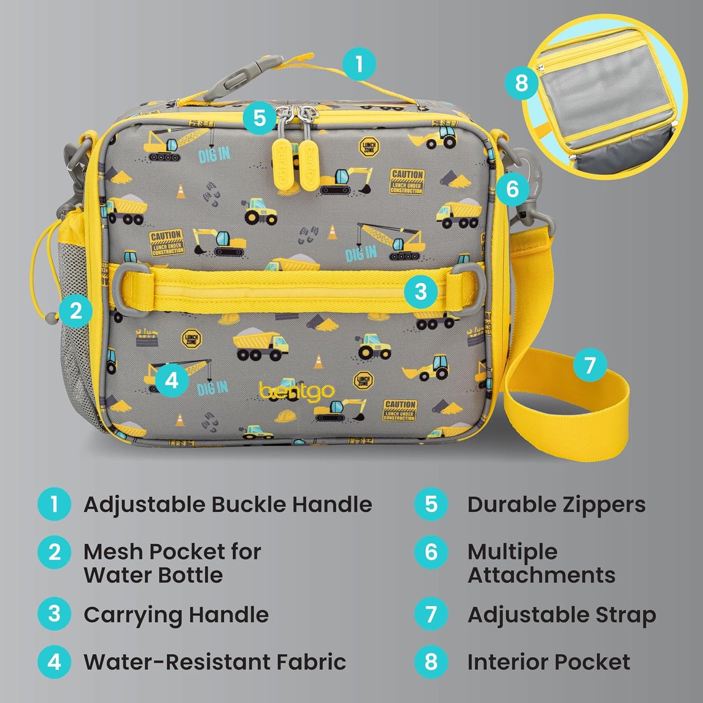 Bentgo Kids Lunch Bag - Durable, Double-Insulated Lunch Bag for Kids 3+; Holds Lunch Box, Water Bottle, & Snacks; Easy-Clean Water-Resistant Fabric & Multiple Zippered Pockets (Mermaid)
